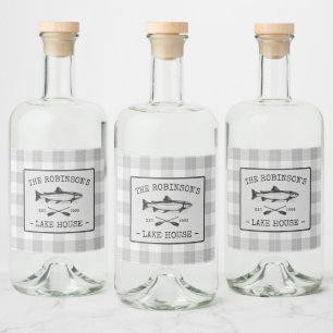 Family Lake House Oars Fish White Plaid Étiquettes