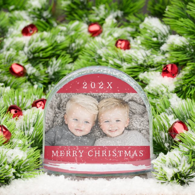 Family photo and year red Merry Christmas keepsake (Noël)