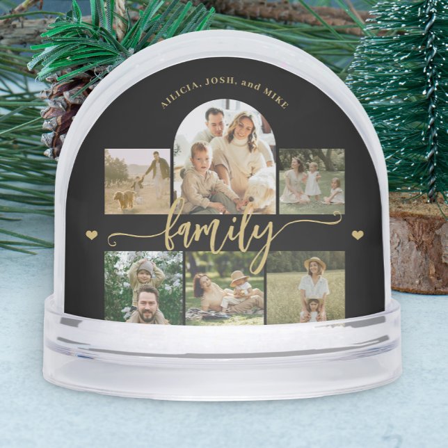 Family photo collage elegant gold script keepsake (Créateur téléchargé)