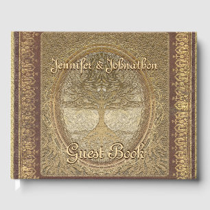 Family Tree Gold Vintage Look Livre d'invités