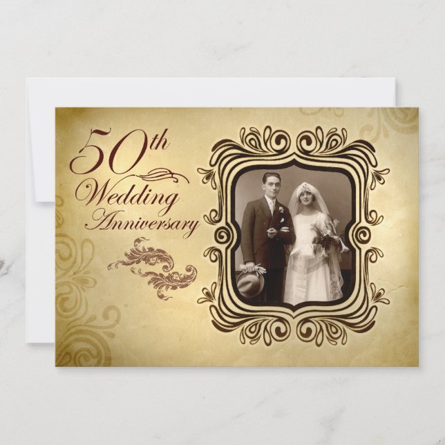 fancy 50e anniversaire mariage invitations (Devant)