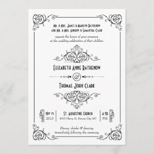 Fancy Art Déco Black & White Wedding Invitations