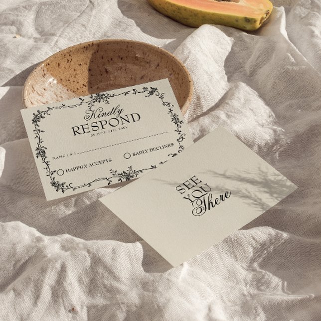 Fancy Black Cream Floral Boho Mariage RSVP (Créateur téléchargé)