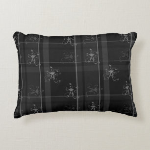 Fancy Black Plaid Cotton Accent Coussin 16" x 12"