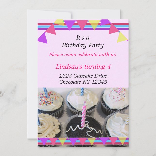 Fancy Cupcakes Invitation fête d'anniversaire (Devant)