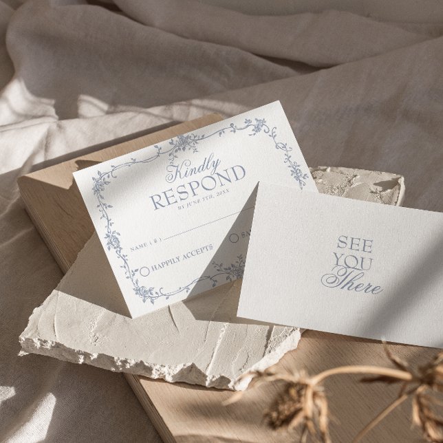 Fancy Dusty Blue Floral Boho Mariage RSVP (Créateur téléchargé)