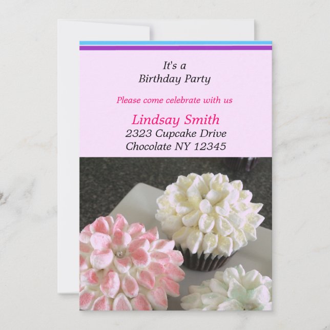 Fancy Flower Cupcakes Anniversaire Fête Invitation (Devant)