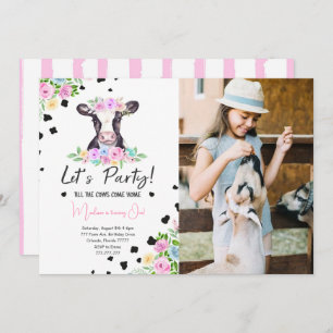 Fancy Font Cow Anniversaire Photo Invitation