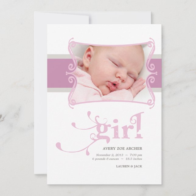 Fancy Girl Custom Photo Faire-part de naissance (Devant)