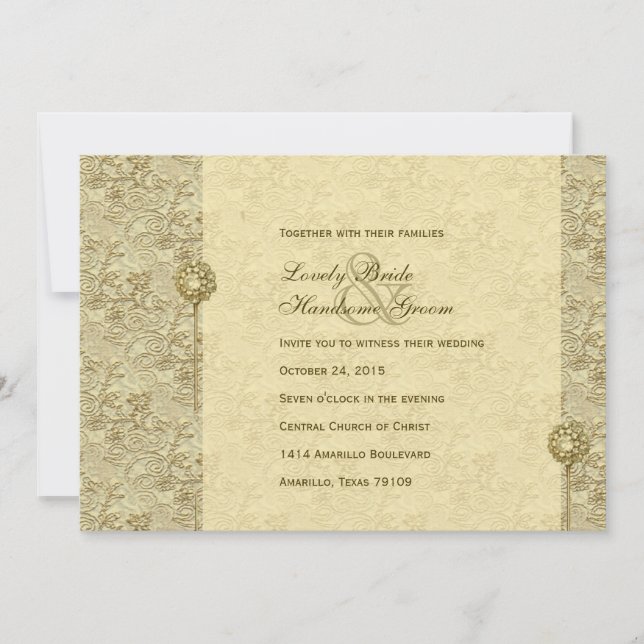 Fancy Gold Vintage Brocade Invitations de mariage (Devant)