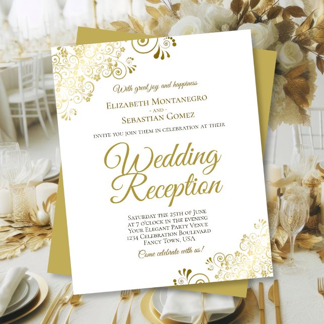 Fancy Gold & White Mariage Réception Invitation BU (Front/Back)