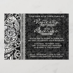 Fancy Lace Sugar Skull Day of the Dead Invitation