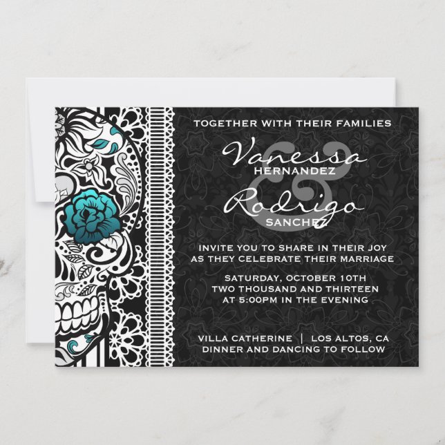 Fancy Lace Sugar Skull Day of the Dead Invitation (Devant)