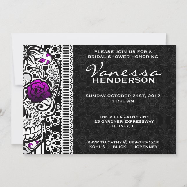 Fancy Lace Sugar Skull Day of the Dead Invitation (Devant)