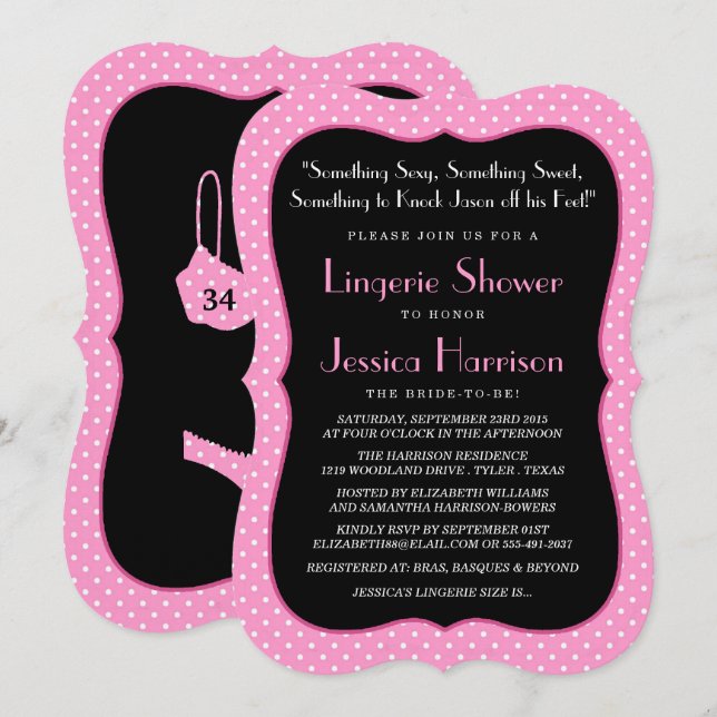 Fancy Lingerie Shower Invitations (Devant / Derrière)