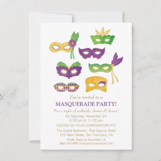 Fancy Mardi Gras Masquerade Party Invitations (Devant)