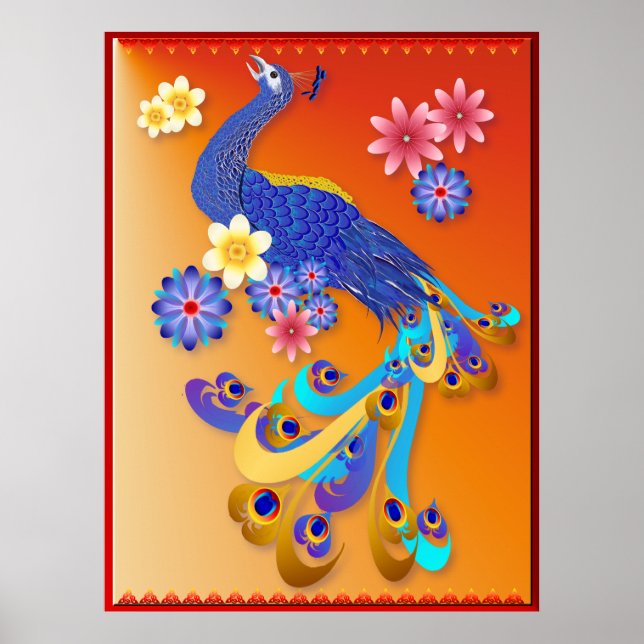 Fancy Peacock and Flowers Poster (Devant)