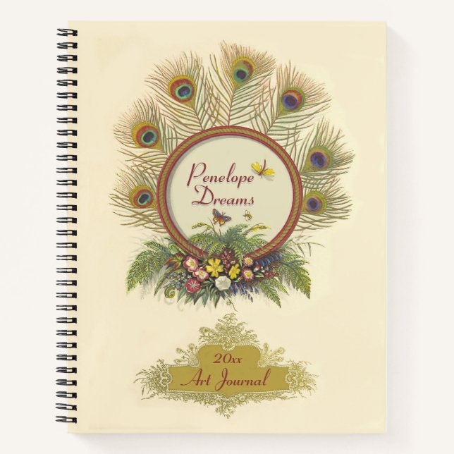 Fancy Peacock Feathers Flora and Fauna Art Journal (Devant)