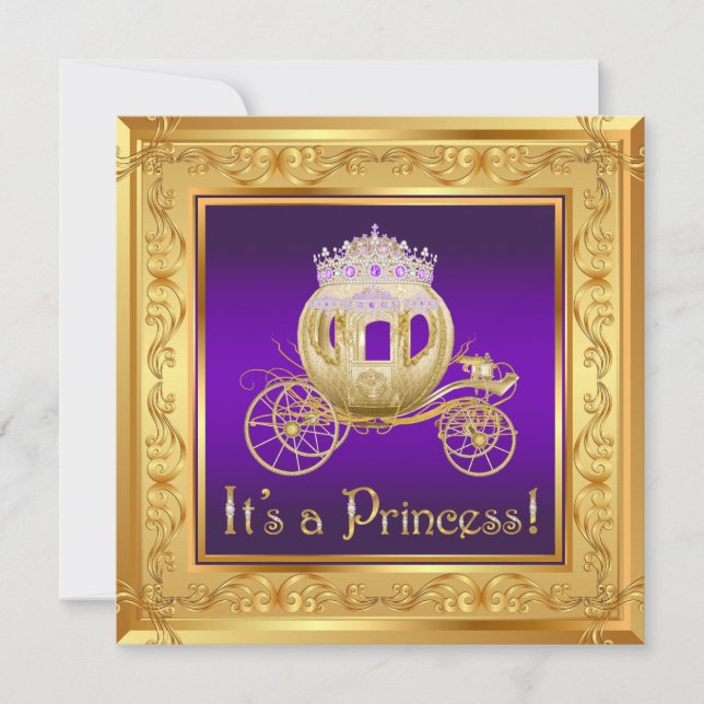 Fancy Purple Gold Princess Baby Shower Invitations (Devant)