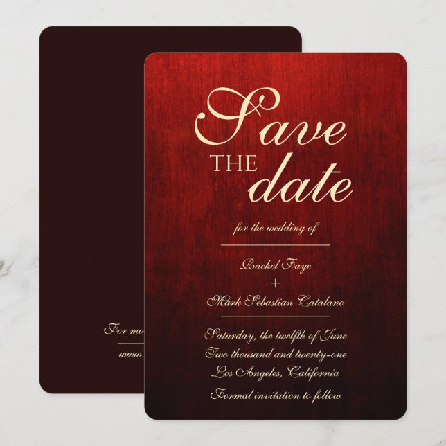 Fancy Red & Gold Enregistrer la date Invitation (Devant / Derrière)