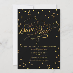 Fancy Script Gold Confettis Mariage Save The Date