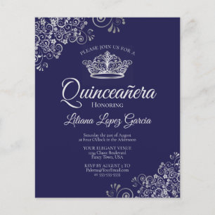 Fancy Silver & Navy BUDGET Quinceañera Invitation