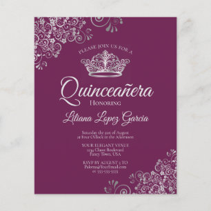 Fancy Silver & Plum BUDGET Quinceañera Invitation