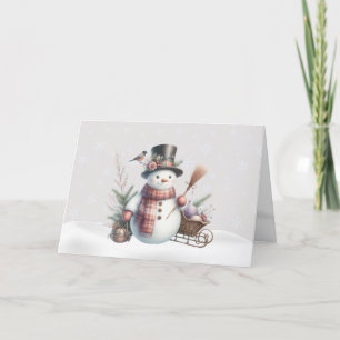 Fancy Snowman avec carte de Noël d'oiseau
