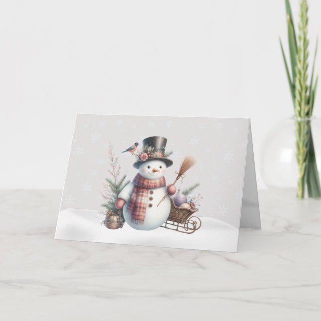 Fancy Snowman avec carte de Noël d'oiseau (Devant)