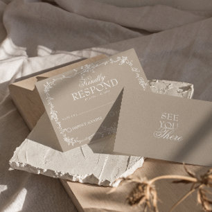 Fancy Soft Taupe Floral Boho Mariage RSVP