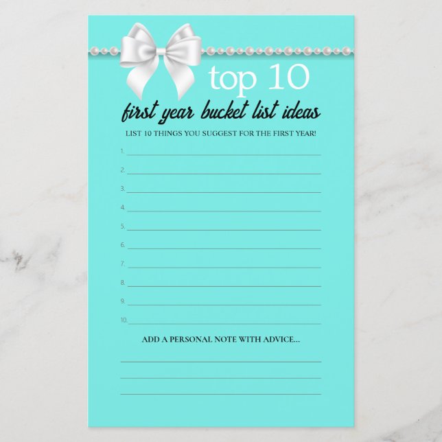 Fancy Tiffany Bucket List Conseils Baby shower Jeu (Devant)
