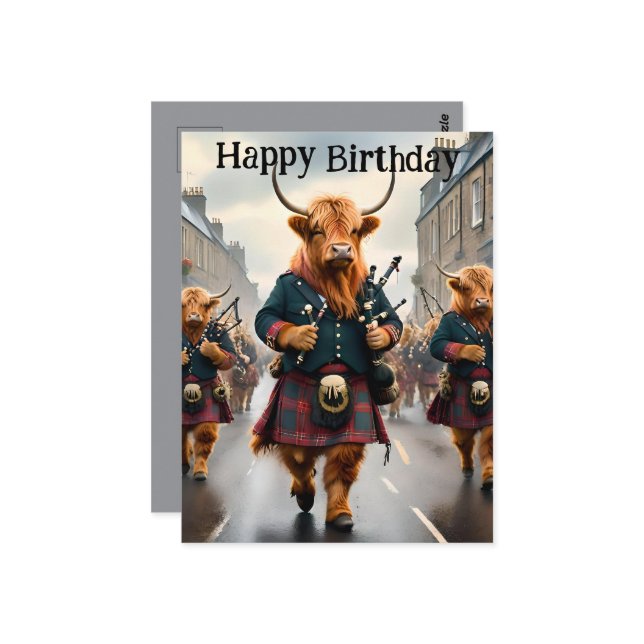 Fanfare de vaches des Highlands, Carte d'anniversa (Devant/Arrière en situation)