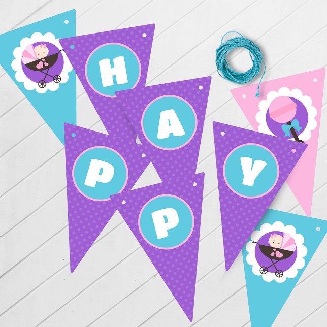 Fanions Bébé Poupée Joyeux Anniversaire Bannière à bascule (Baby Doll Birthday Hanging Happy Birthday Banner)