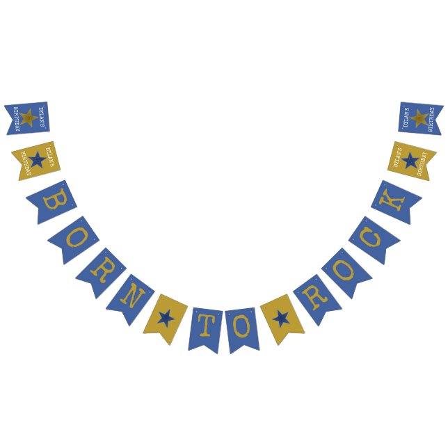 Fanions Né à Rock Star Anniversaire Bannière Bleu Or (Tout)