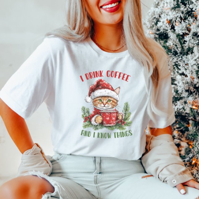 Fantaisie Café Noël T-shirt Chat (Créateur téléchargé)