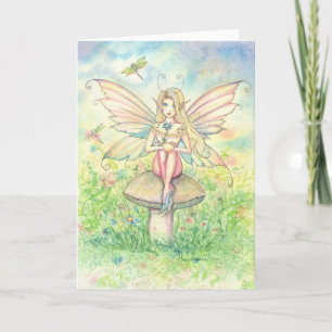 Fantaisie dans la carte de voeux féerique rose