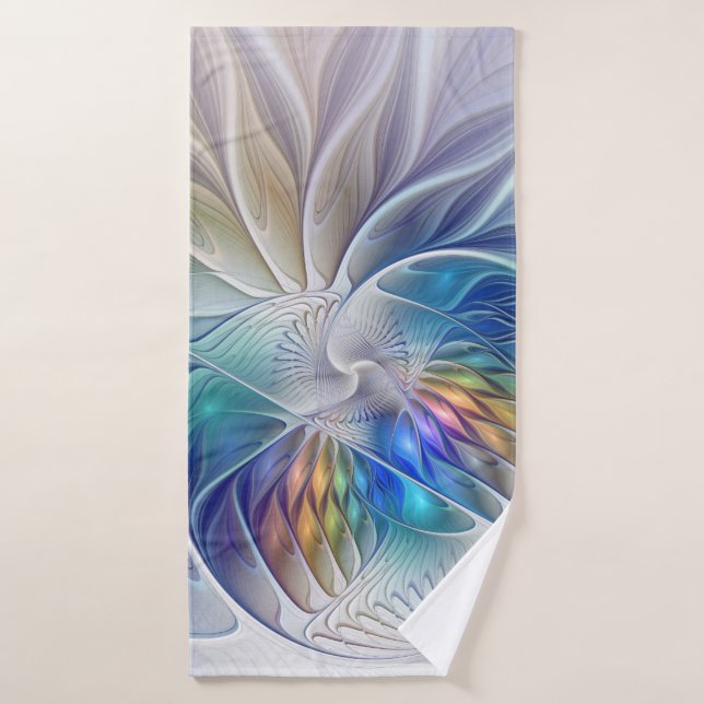 Fantaisie florale, fleur fractale abstraite coloré (Serviette de bain)