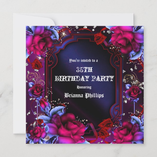Fantasie Fleurie Roses Rouge Violet Invitation Bri (Devant)