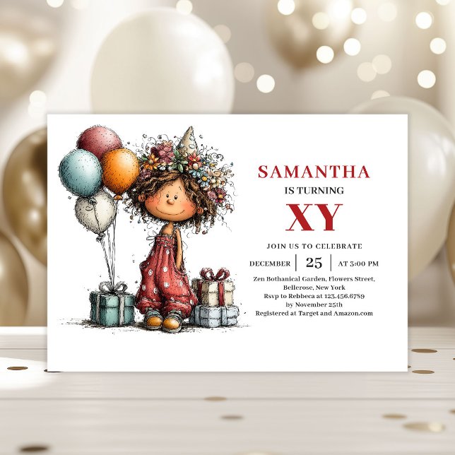 Fantasie Invitation d'anniversaire pour une Petite (Whimsy Cute Little Girl Playful Birthday Invitation

)