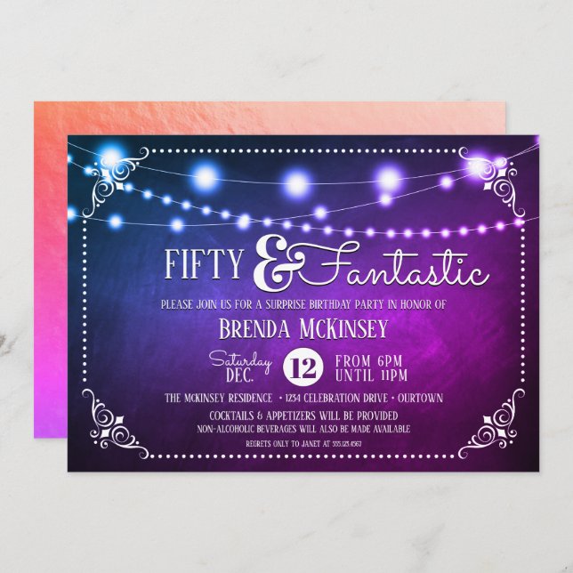 Fantastique Cinquante Surprise Invitation de fête  (Devant / Derrière)