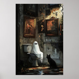 Fantôme avec chat noir sur impression de toilettes