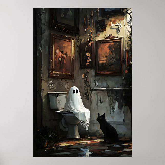 Fantôme avec chat noir sur impression de toilettes (Devant)