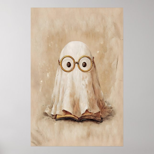 Fantôme en lunettes avec impression de livre, numé (Devant)