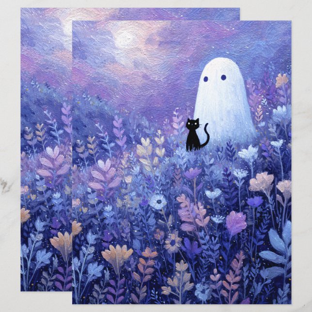 Fantôme et chat de Whimsical dans le papier à grat (Devant / Derrière)