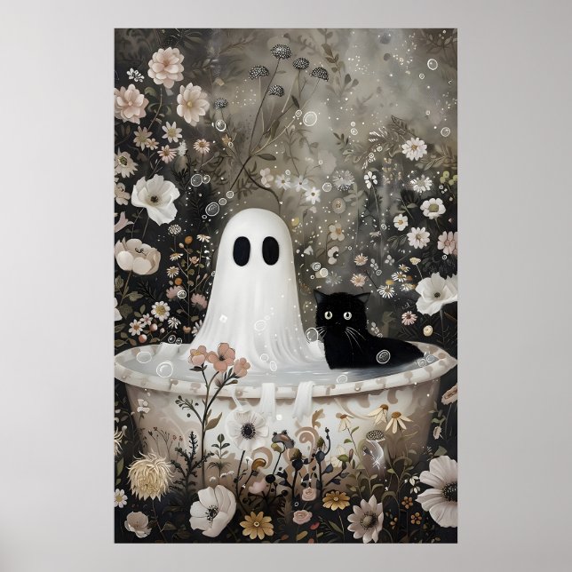 Fantôme et chat noir prend une impression de baign (Devant)