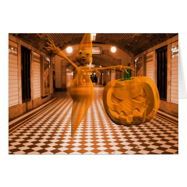 Fantôme mignon avec Citrouille (Devant horizontal)