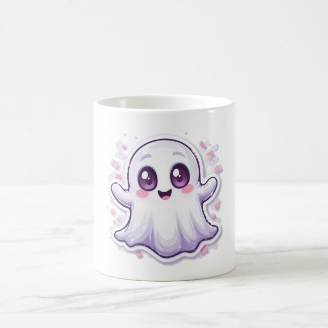 Fantôme mignon avec yeux brillants Mug Kawaii Hall (Centre)