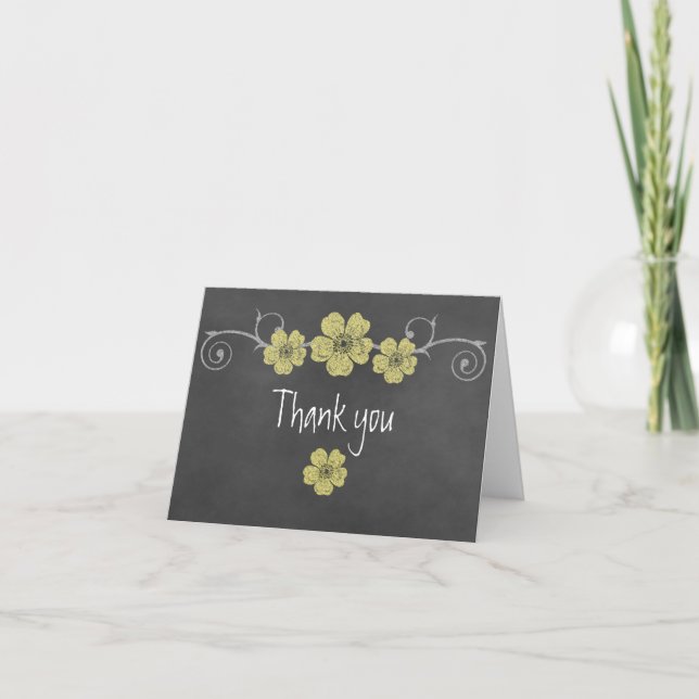 Far Jaune Roses Chalkboard Merci Carte de note (Devant)