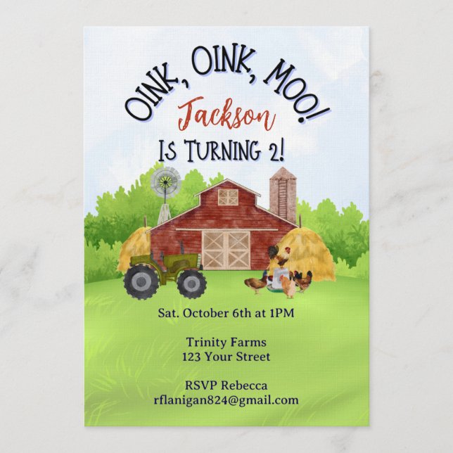 Farm Animal Barnyard Second Birthday Invitation (Devant)
