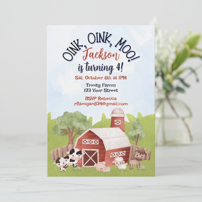 Farm Animal Barnyard Second Birthday Invitation (Debout devant)